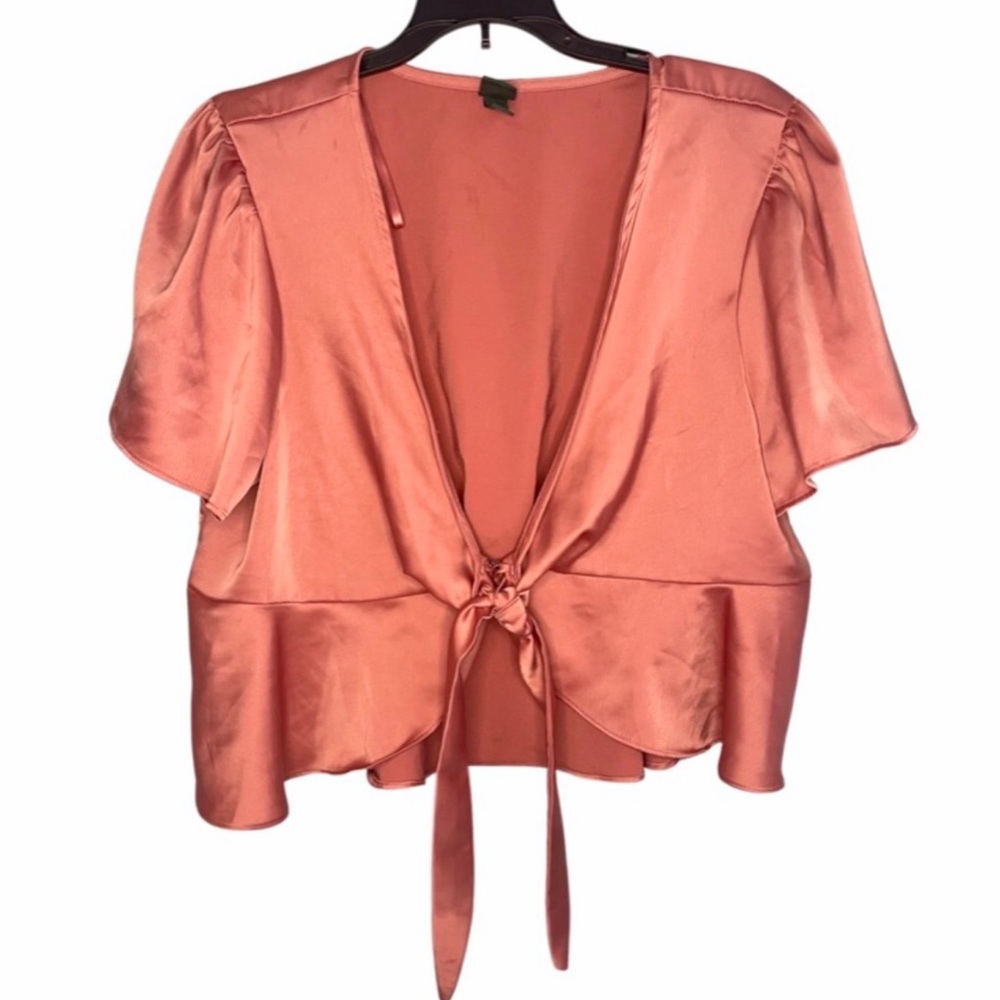 Wild Fable salmon pink satin tie front shirt